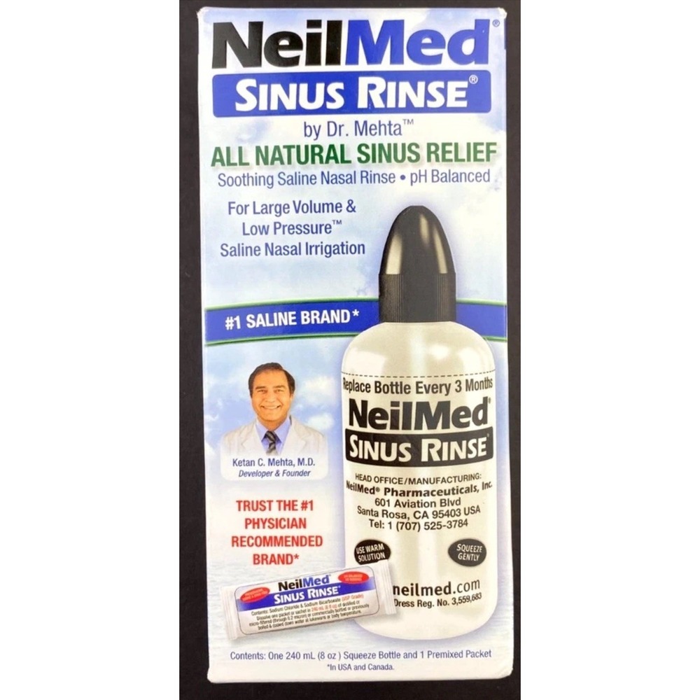 NeilMed Sinus Rinse 1 Squeeze Bottle 8 OZ + 1 Pre Mix Packet Fresh Date: 02/2030